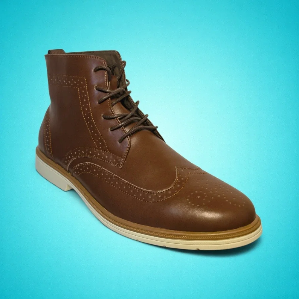 New Men's Orthopedic Dark Brown Leather Wingtip Boots, Size 13B